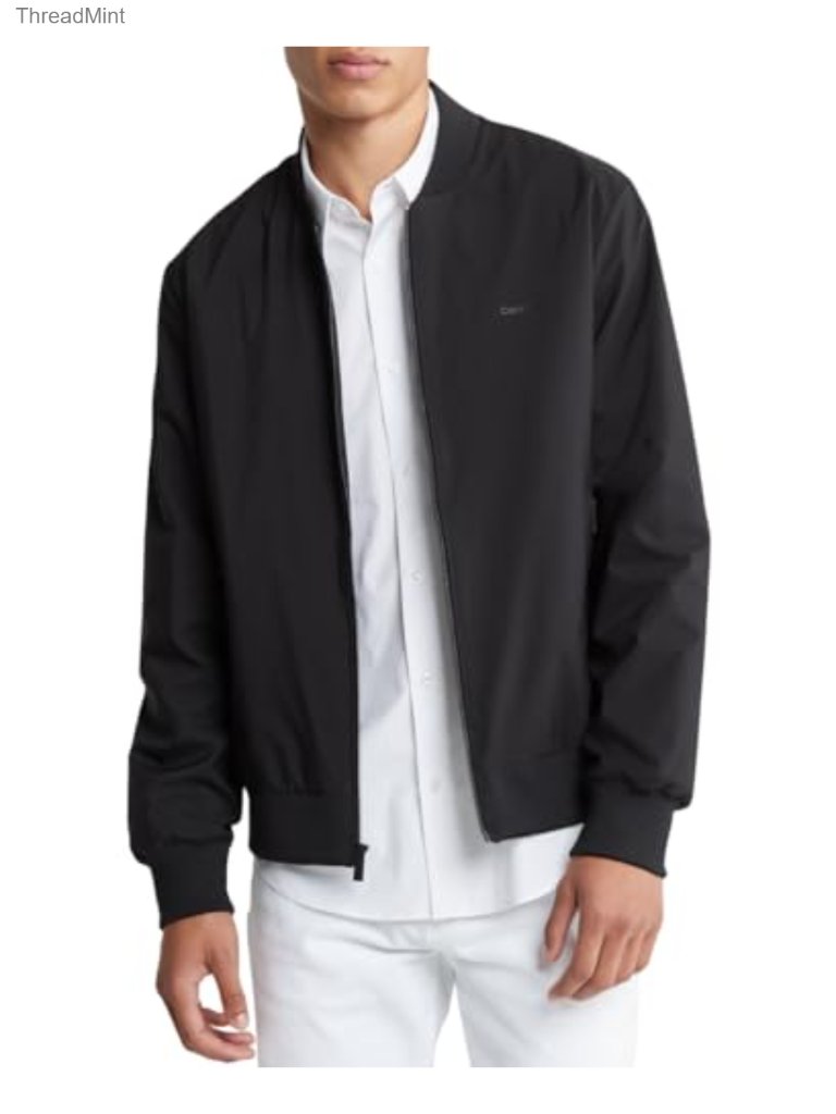 Men's Matte Finish Zip Bomber Jacket With Logo, Polyester, Water Resistant